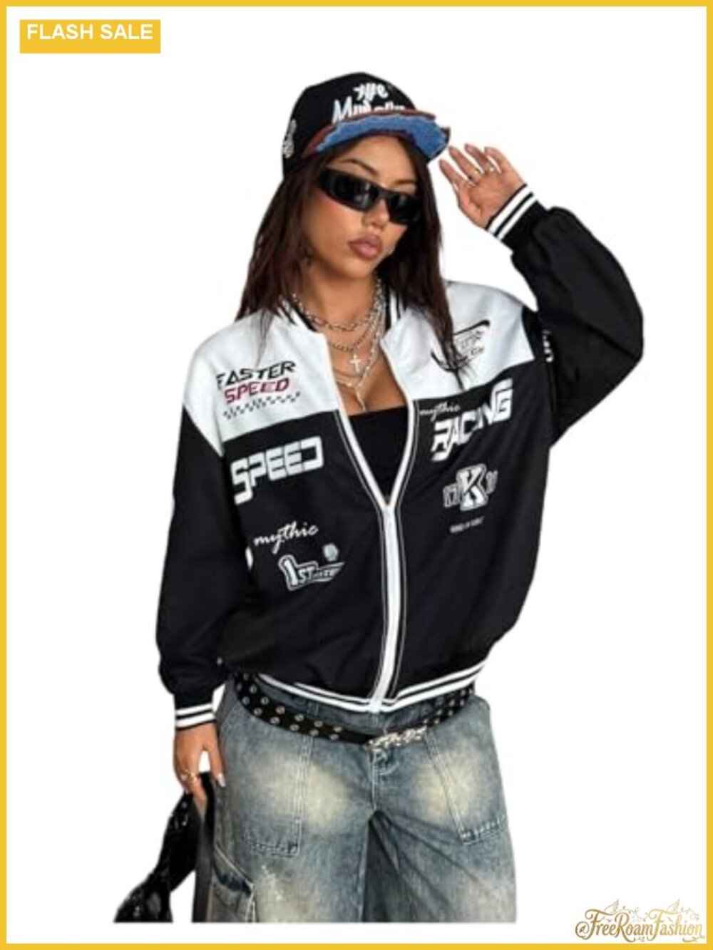 Women's Graphic Motorcycle Racing Bomber Jacket Zip Up Streetwear Y2k Fall